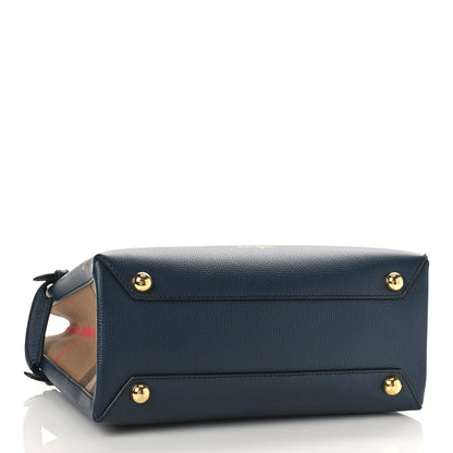 Burberry Grainy Calfskin House Check Small Banner Tote Ink Blue 4 of 7