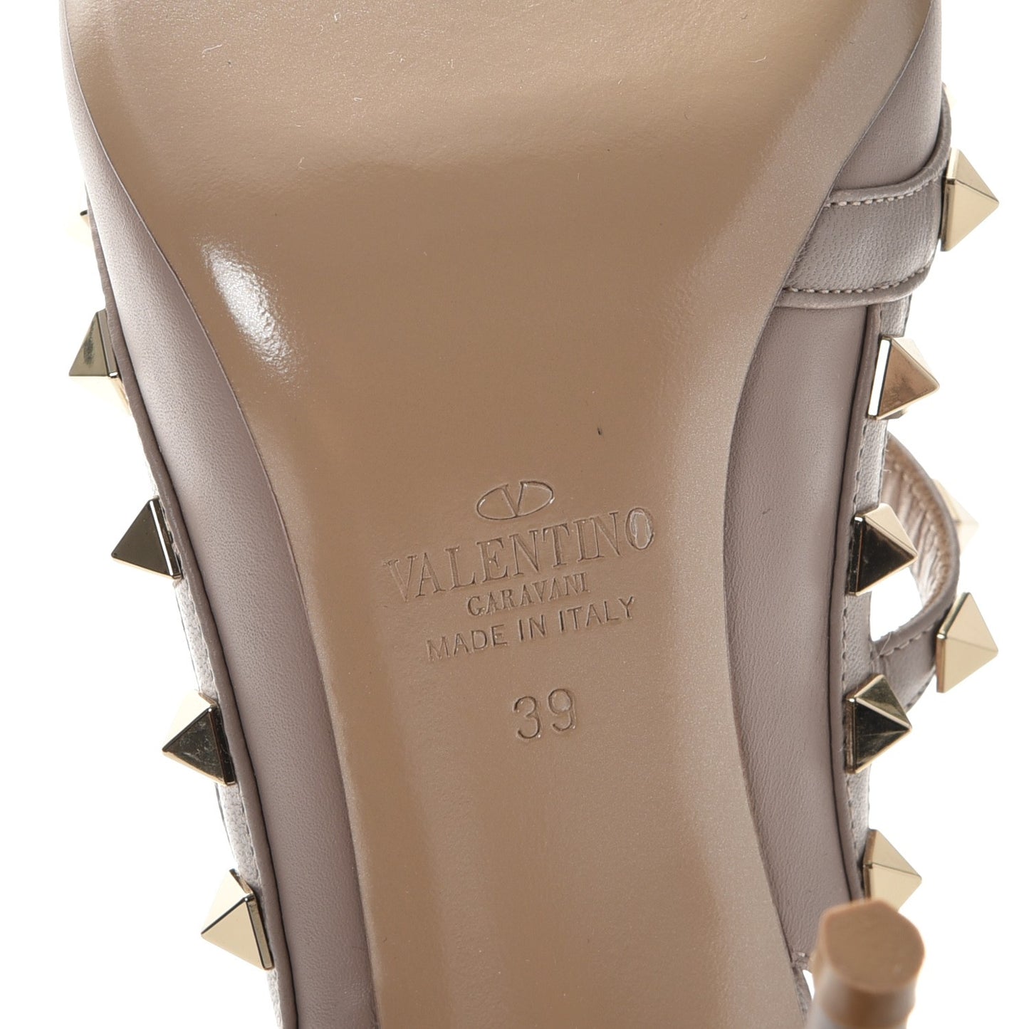 Calfskin Nappa Rockstud Ankle Strap 100mm Pumps 39 Poudre