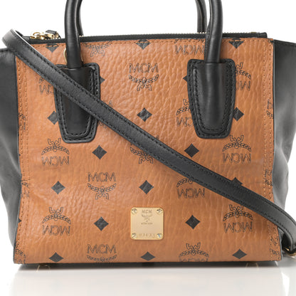 MCM Visetos Small Kathy Double Zip Tote Cognac Black 8 of 13
