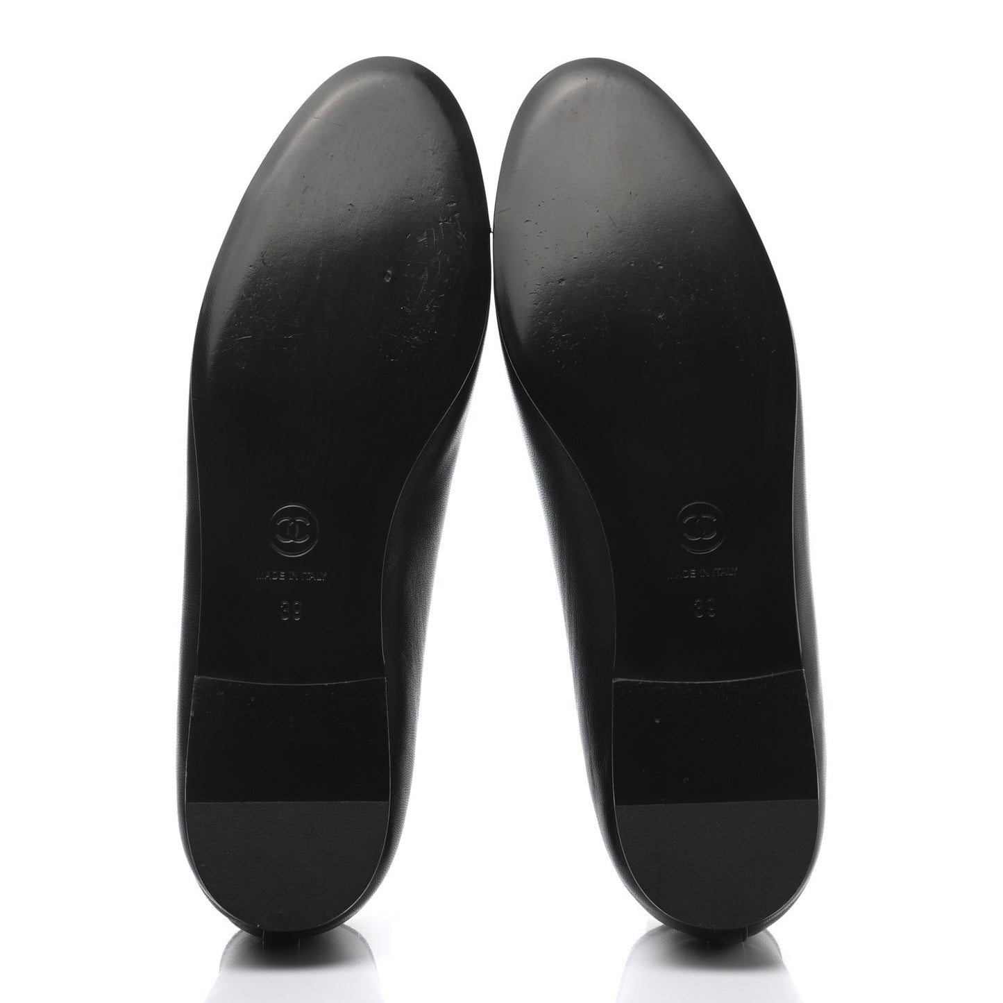 Lambskin Patent Cap Toe Ballerina Flats 39 Black