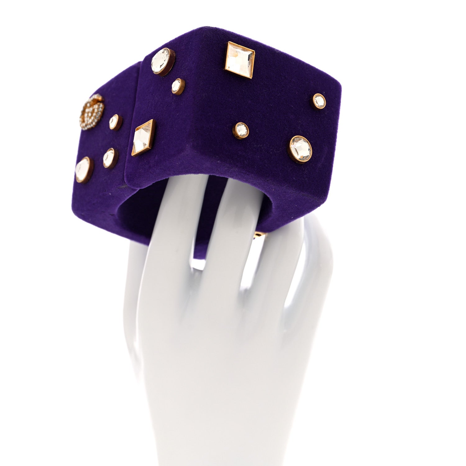 Gucci Felt Crystal Cuff Bracelet Purple 2 of 4