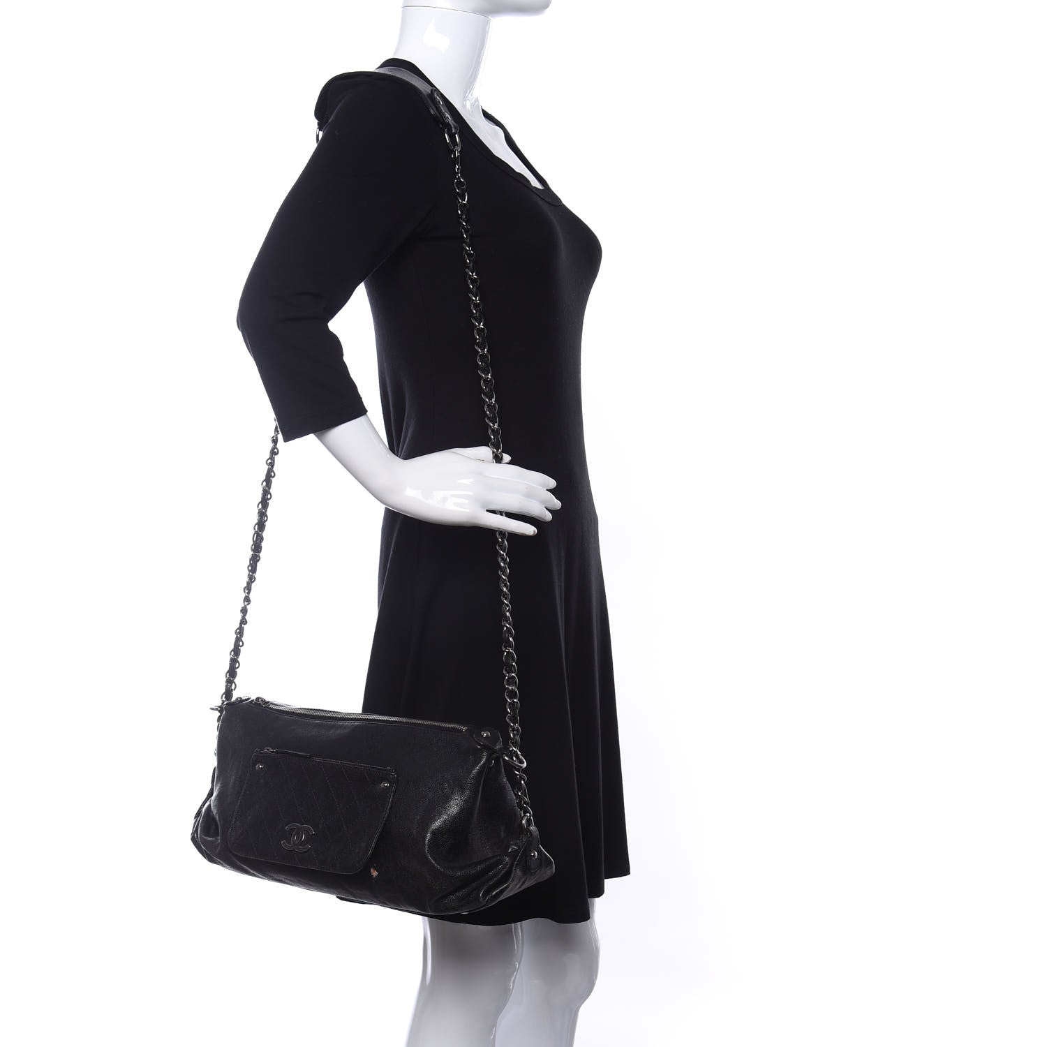 Chanel Glazed Caviar Pocket In The City Shoulder Bag Black 2 of 14