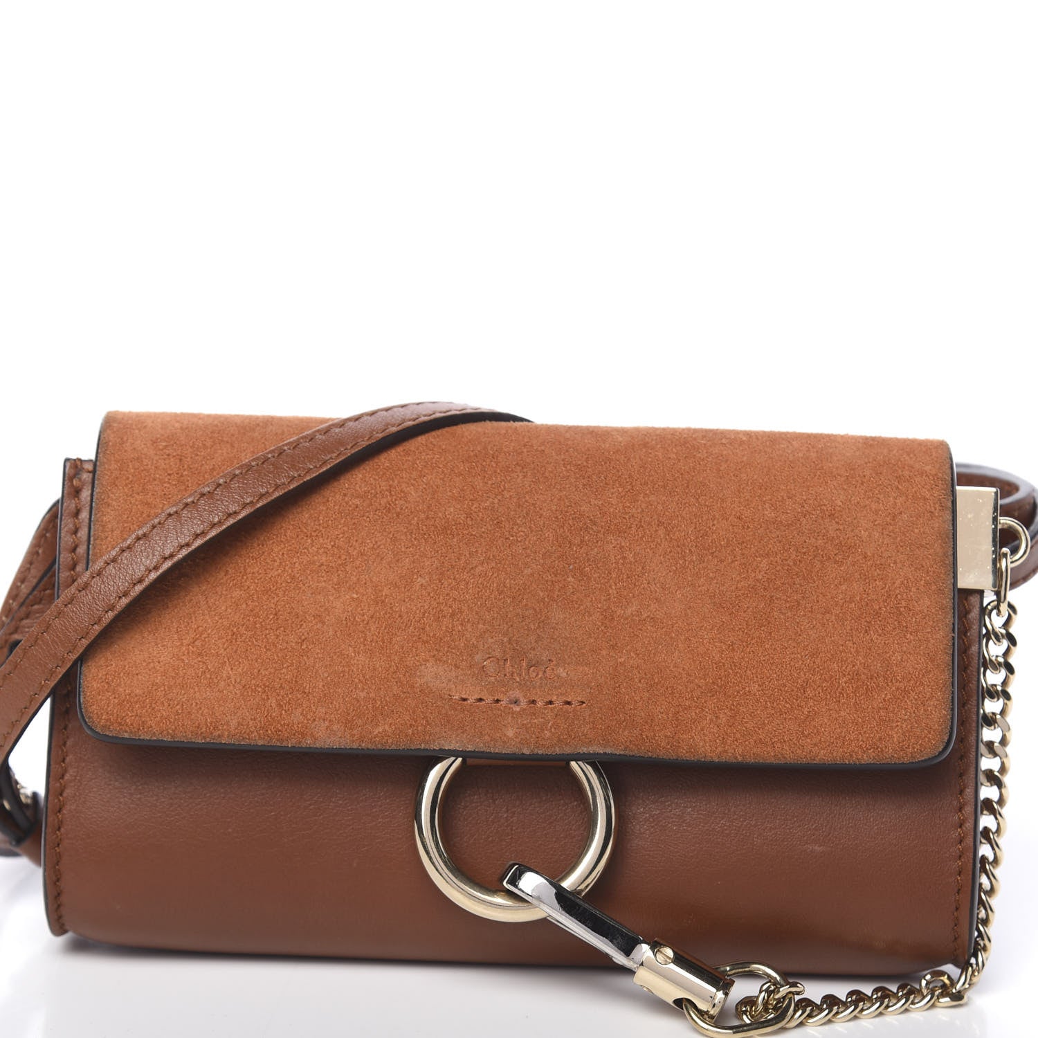 Chloe Suede Calfskin Mini Faye Shoulder Bag Tobacco 16 of 16