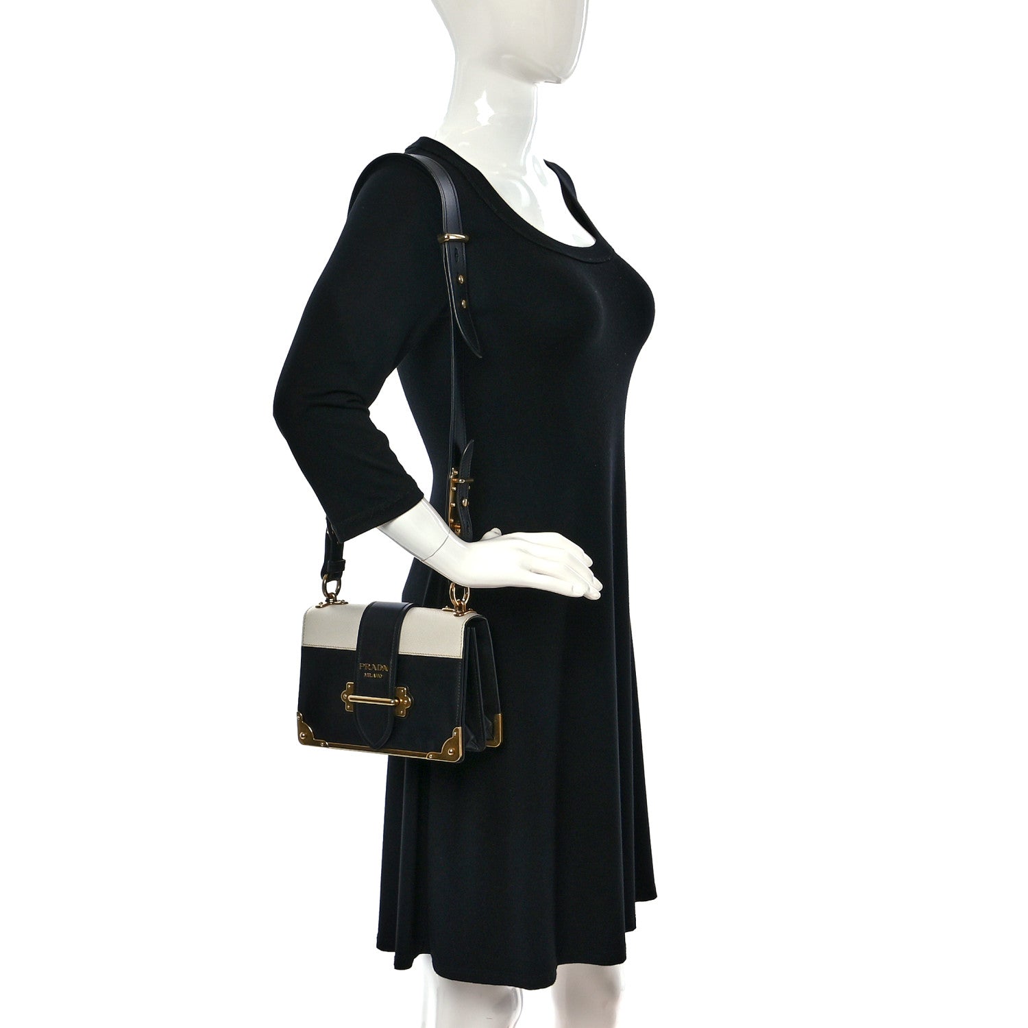 Prada City Calfskin Saffiano Cahier Bag White Black 2 of 7