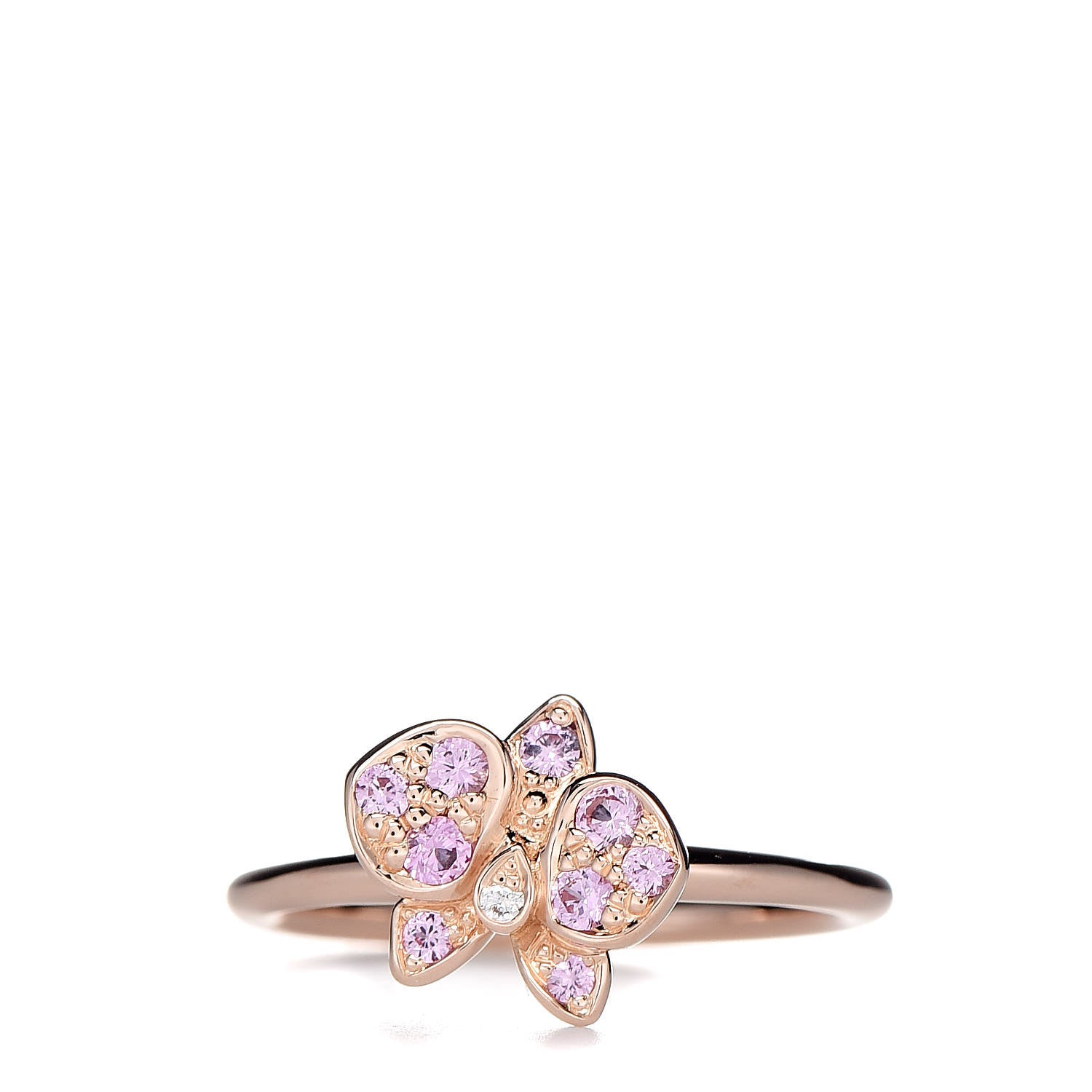 Cartier 18K Pink Gold Diamond Pink Sapphire Caresse D'Orchidees Par Ring 46 3.75 1 of 6