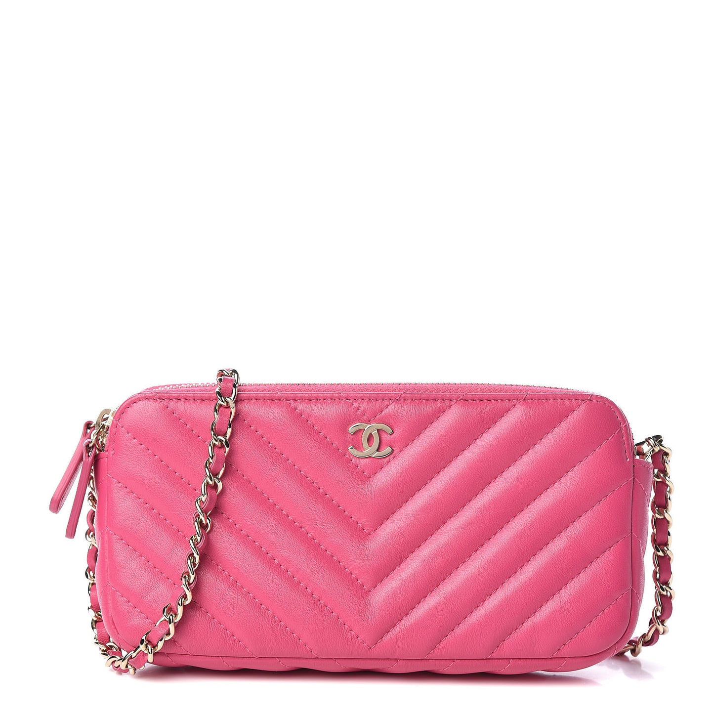 Lambskin Chevron Quilted Small Clutch With Chain Pink