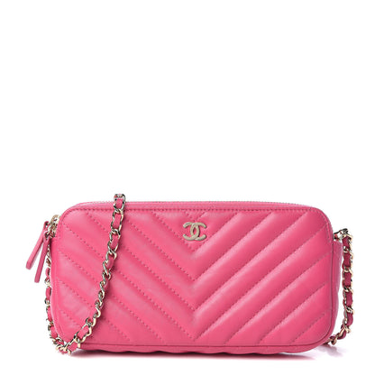 Chanel Lambskin Chevron Quilted Small Clutch With Chain Pink 1 of 13
