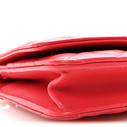 Chanel Lambskin Quilted CC Pearl Crush Wallet on Chain WOC Red 10 of 12