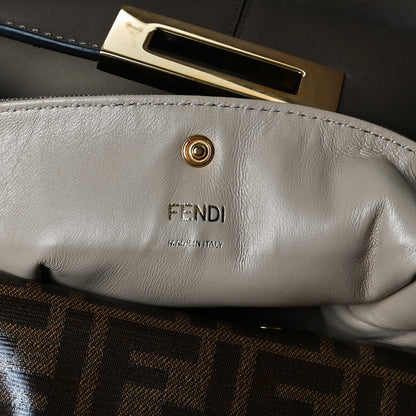 Fendi Vitello Seta Glazed Fabric FF 1974 Large Peekaboo X-Lite Maya Mogano Panna 6 of 16
