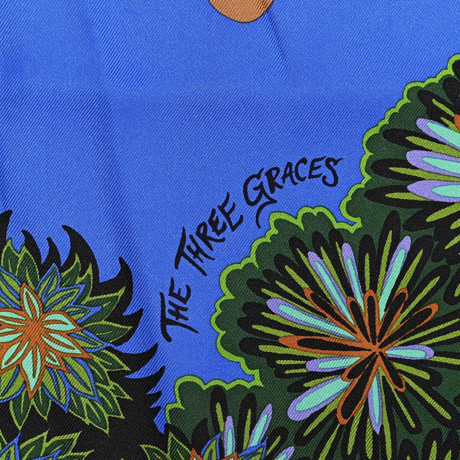 Hermes Silk The Three Graces Scarf 90 Bleu Vif Marron Vert 5 of 8