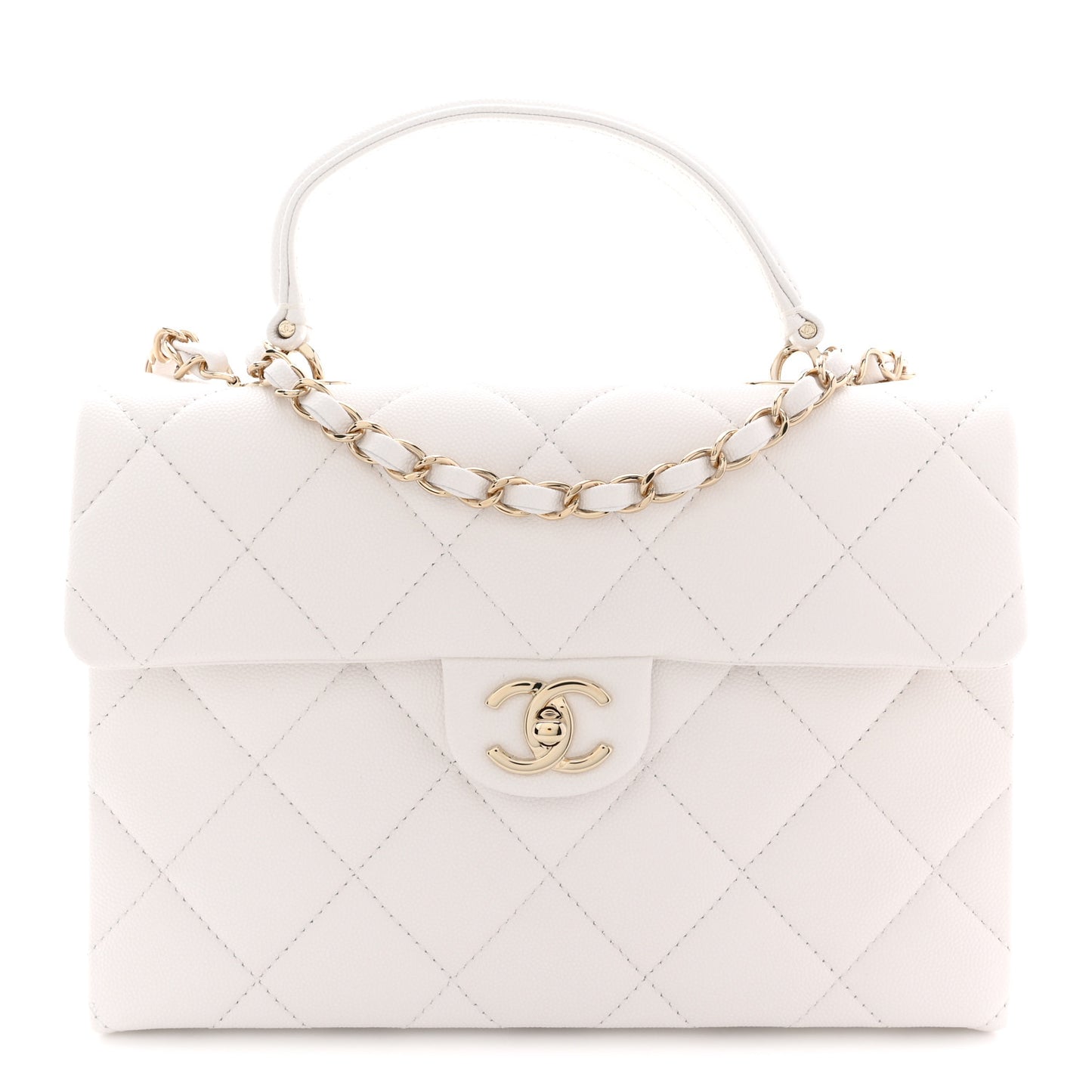 Caviar Quilted Medium Retro Twist Top Handle Flap White