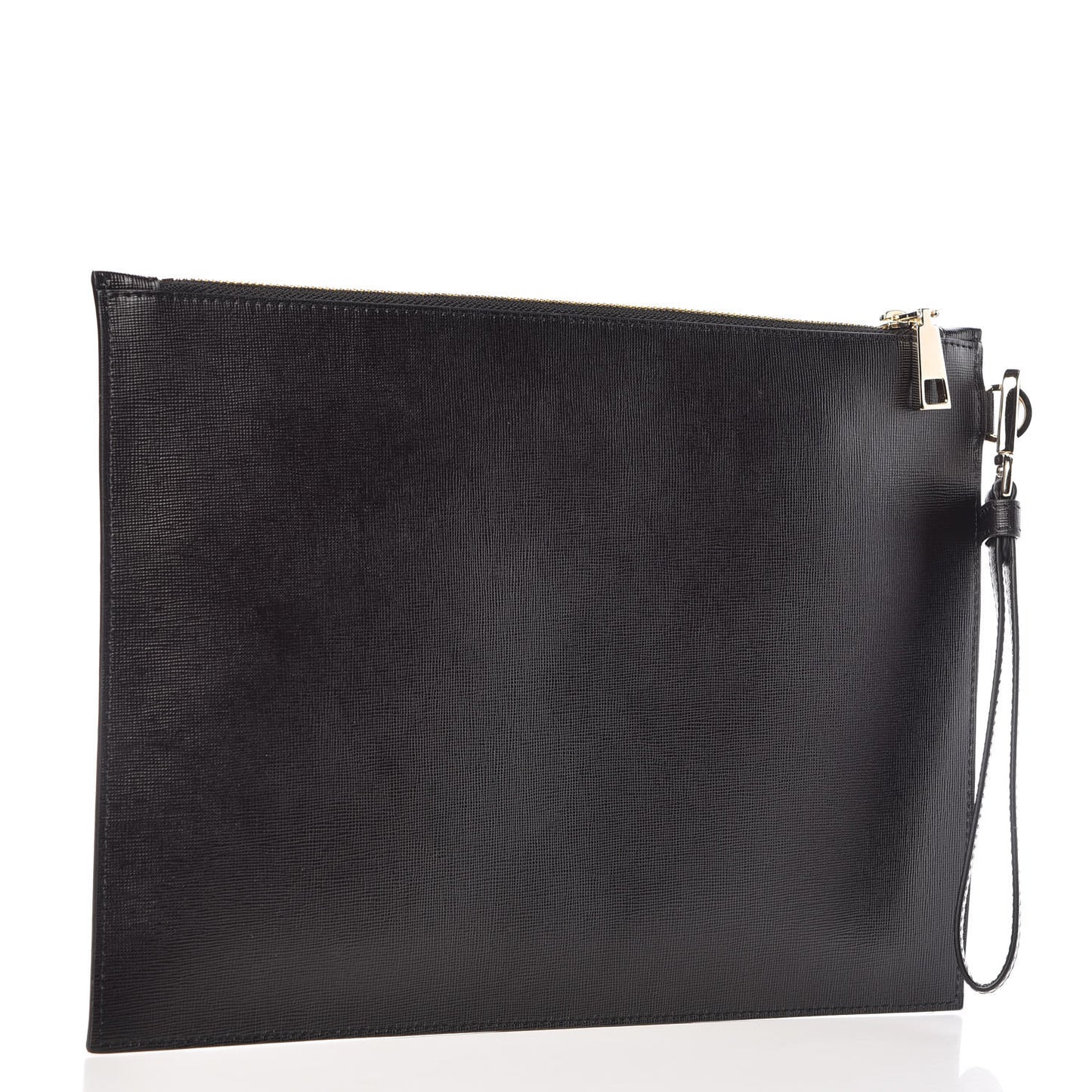 Vitello Saffiano Barocco Print Pochette Black Gold