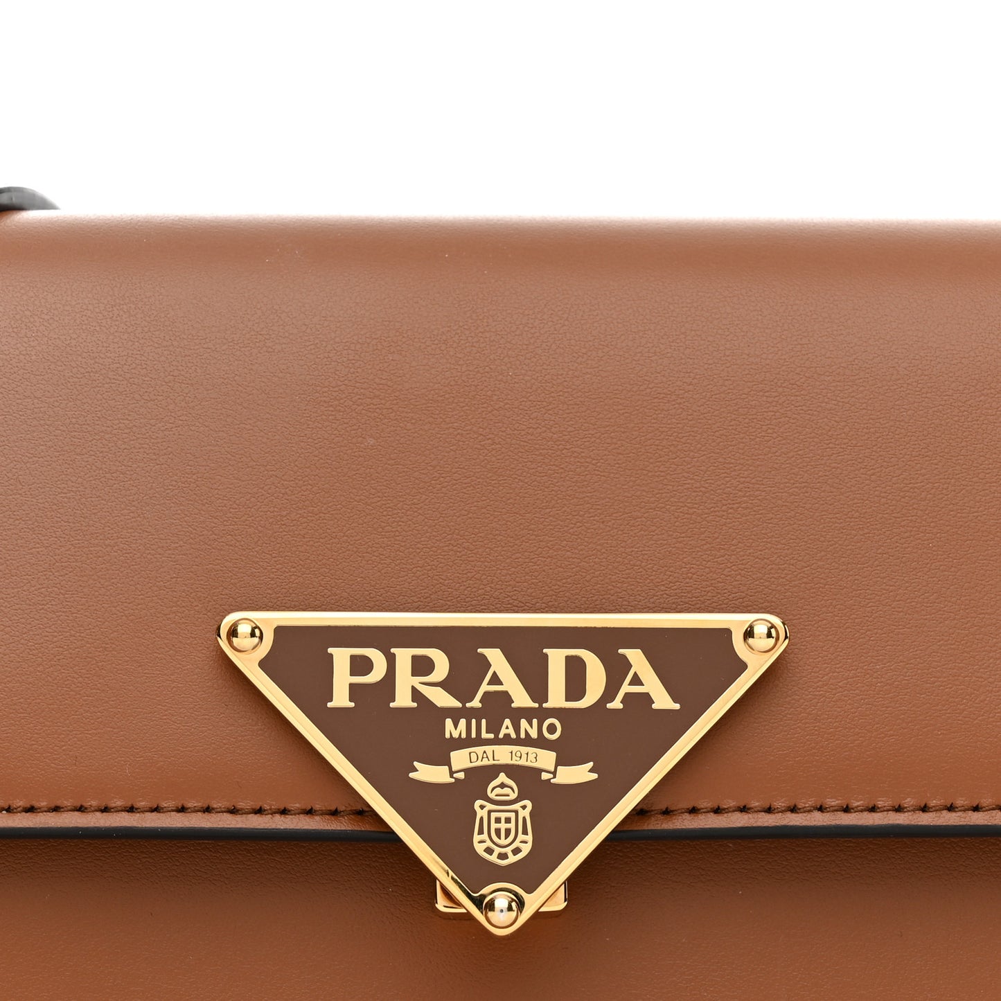 Soft Calfskin Metal Triangle Logo Flap Shoulder Bag Cognac
