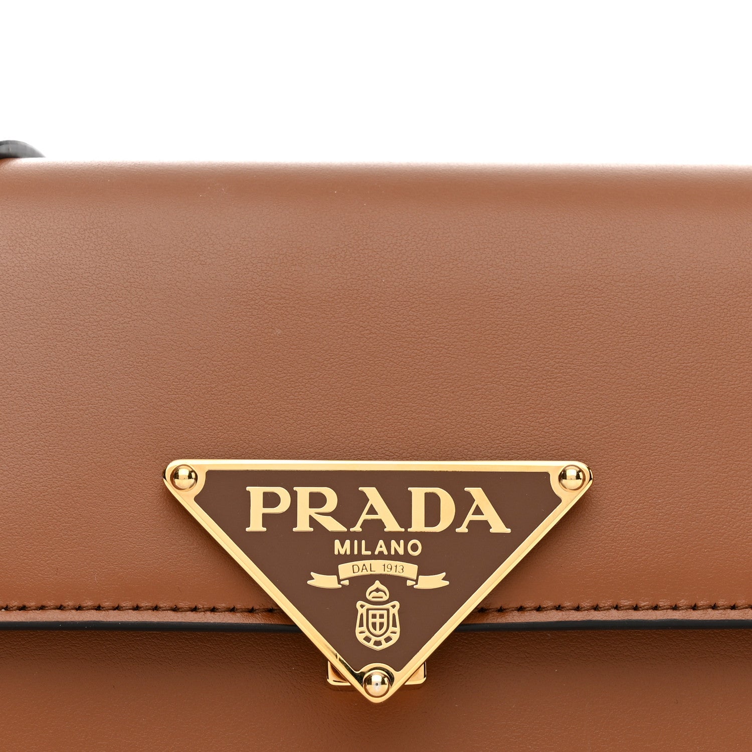 Prada Soft Calfskin Metal Triangle Logo Flap Shoulder Bag Cognac 8 of 11