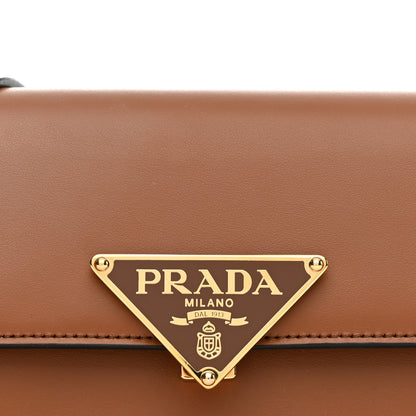 Prada Soft Calfskin Metal Triangle Logo Flap Shoulder Bag Cognac 8 of 11