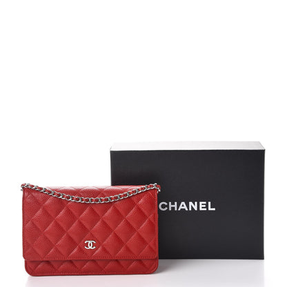 Chanel Caviar Quilted Wallet on Chain WOC Red 9 of 9
