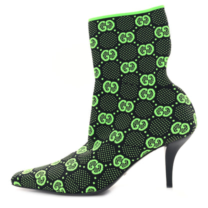 Gucci Technical Jersey Knit GG Monogram Square G 75mm Ankle Boots 39 Black Neon Green 1 of 8