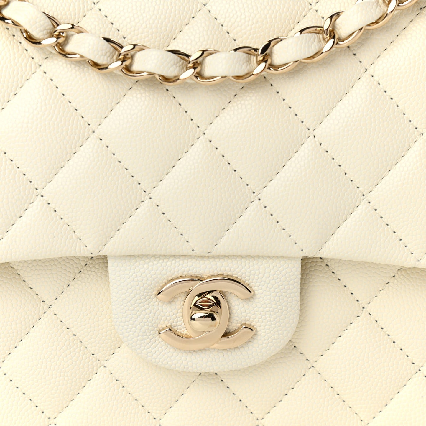 Caviar Quilted Medium Double Flap White