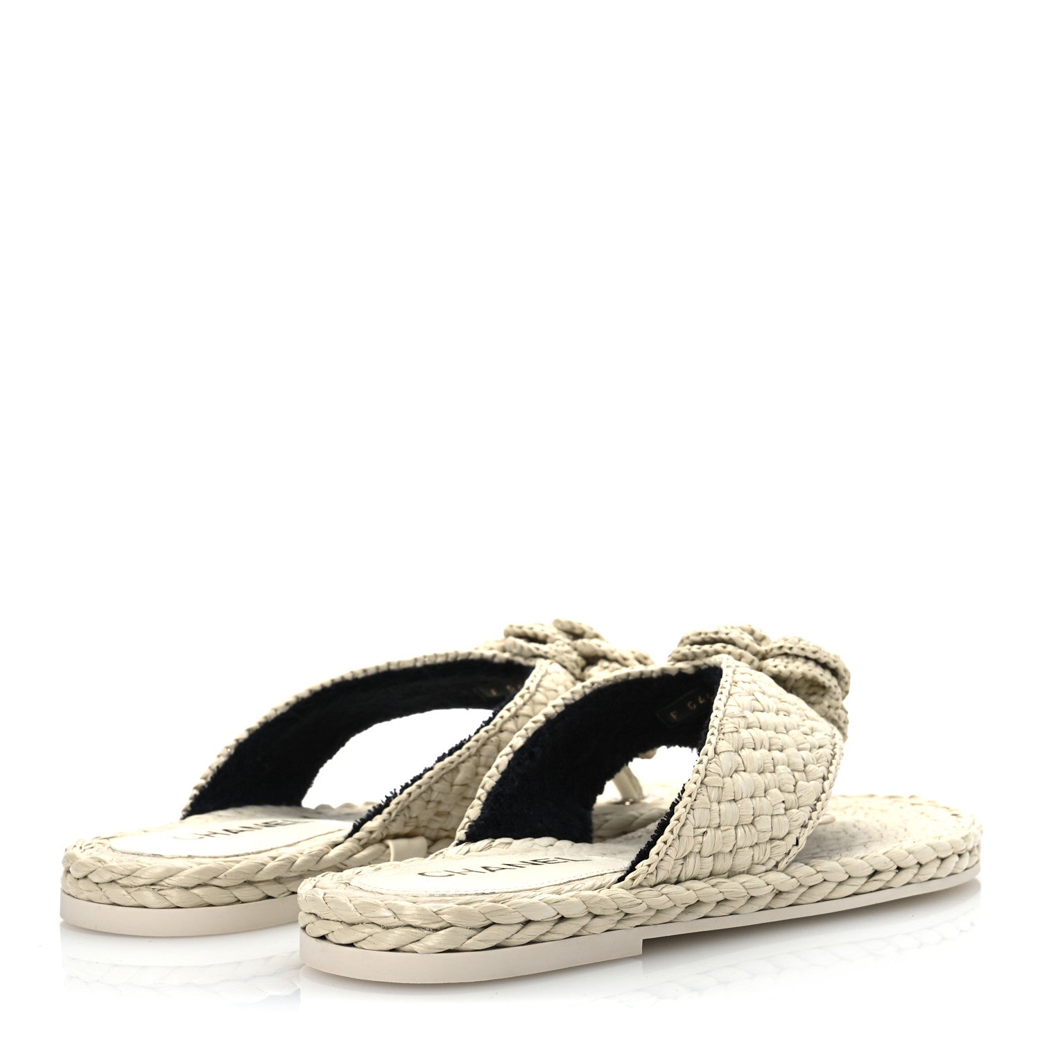 Chanel Raffia Camellia Flower Thong Sandals 38.5 Ivory 5 of 13