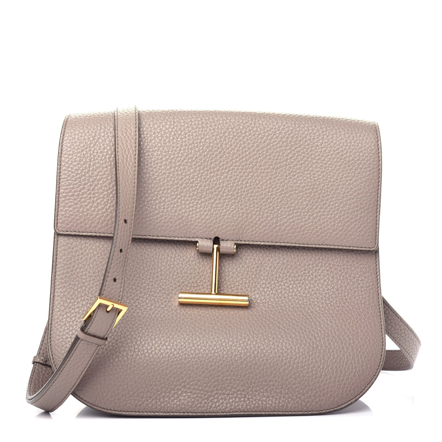Grained Calfskin Large T Clasp Tara Crossbody Bag Silk Taupe