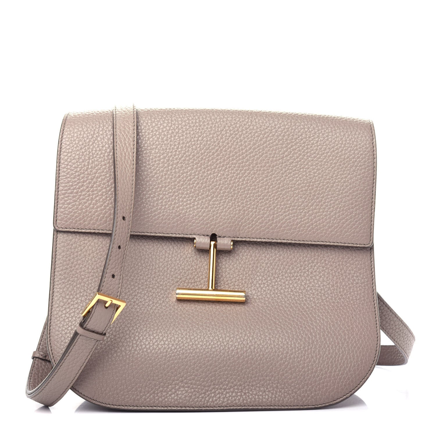 Tom Ford Grained Calfskin Large T Clasp Tara Crossbody Bag Silk Taupe 1 of 10