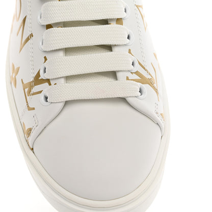 Louis Vuitton Calfskin Monogram Debossed Logo Time Out Sneakers 37 White Gold 17 of 18