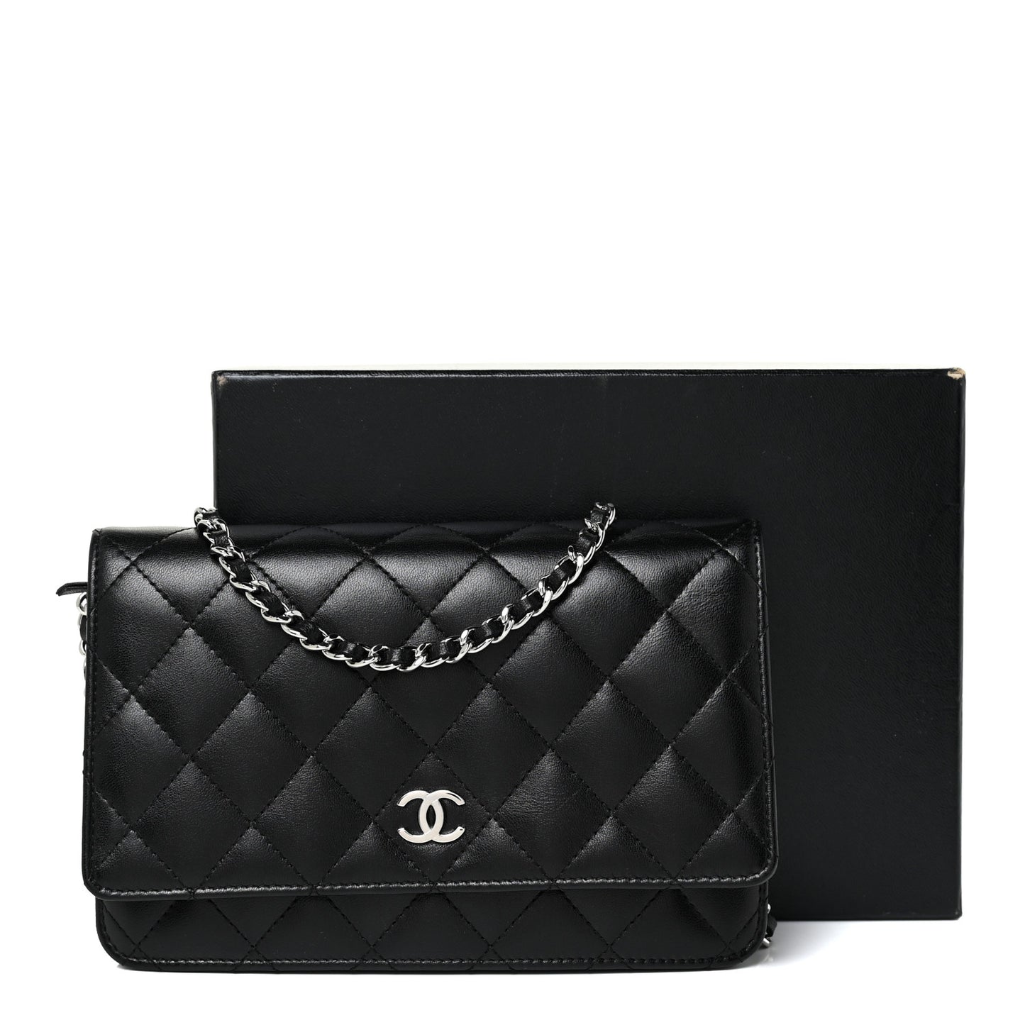 Lambskin Quilted Wallet On Chain WOC Black