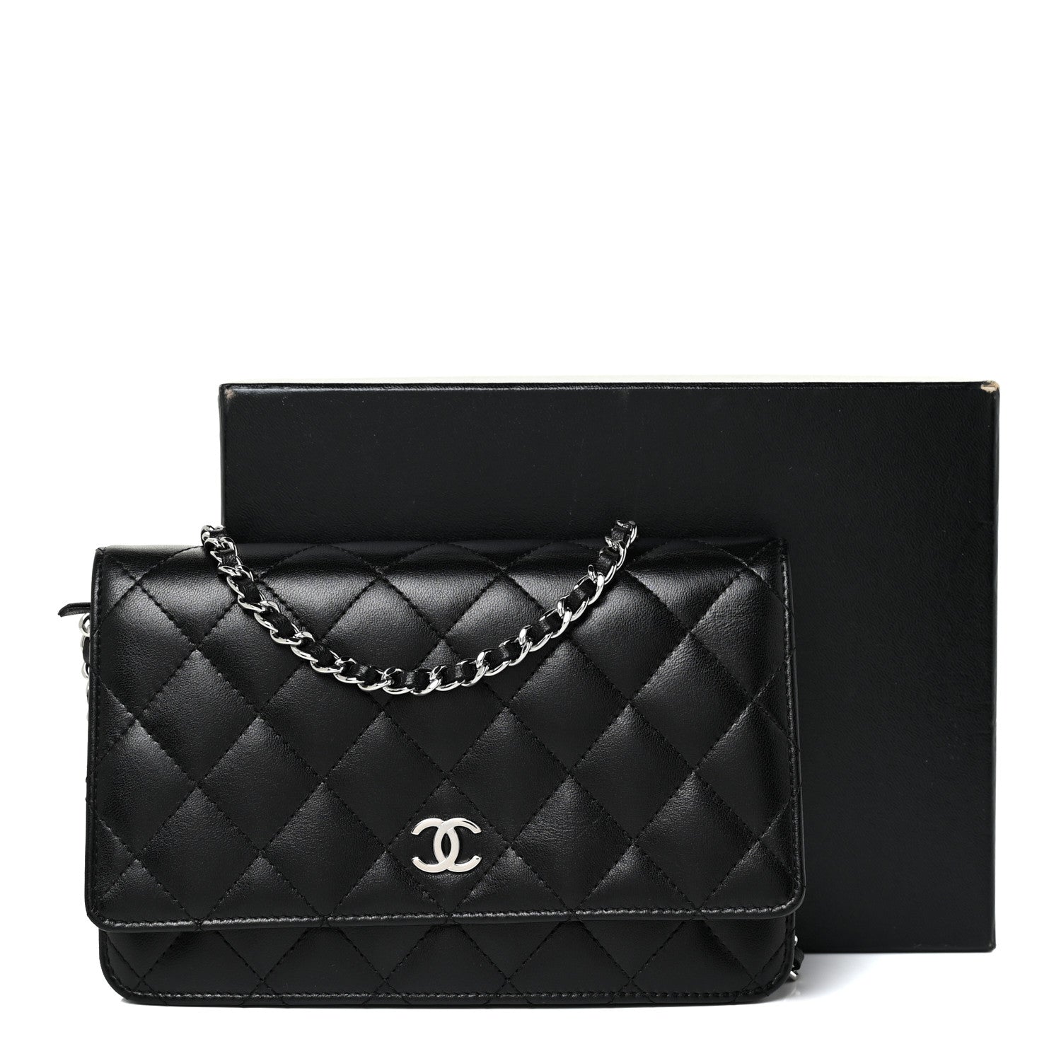 Chanel Lambskin Quilted Wallet On Chain WOC Black 13 of 13