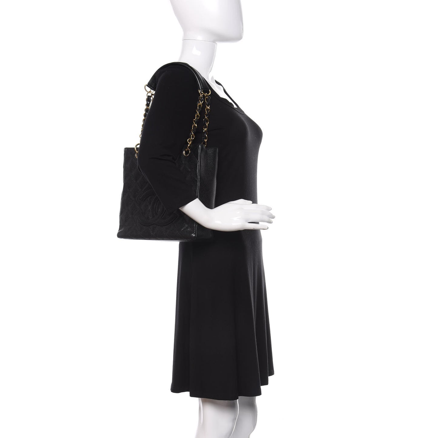 Caviar Quilted Petit Shopping Tote PST Black