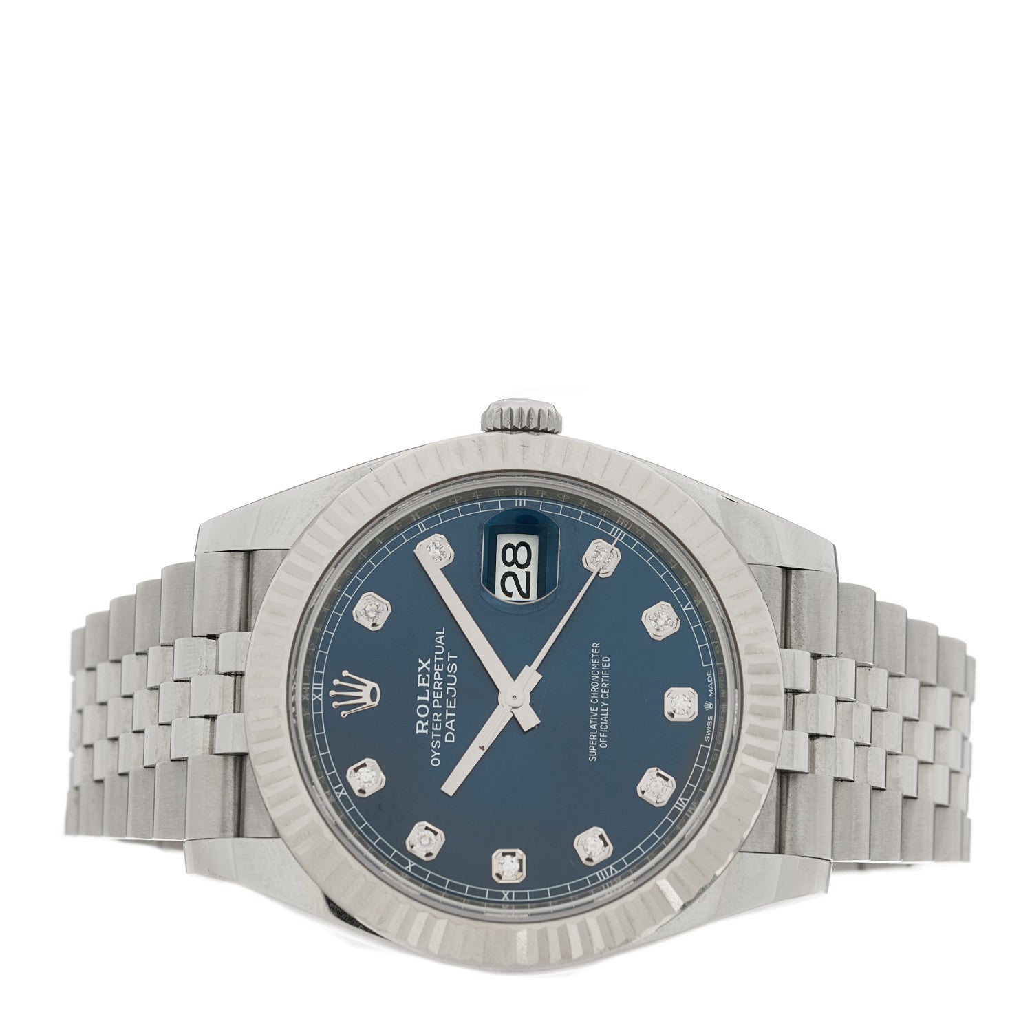Rolex Stainless Steel 18K White Gold Diamond 41mm Oyster Perpetual Datejust Watch Bright Blue 126334 2 of 5