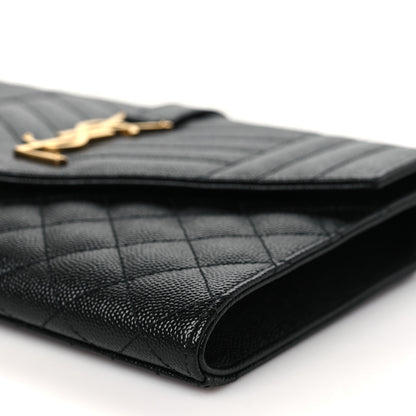 Saint Laurent Grain De Poudre Textured Mixed Matelasse Triquilt Monogram Clutch Black 10 of 10