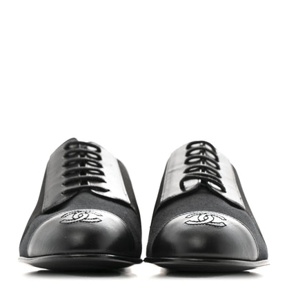 Chanel Calfskin Elastic Lace Up Cap Toe CC Loafers 37 Black 3 of 10