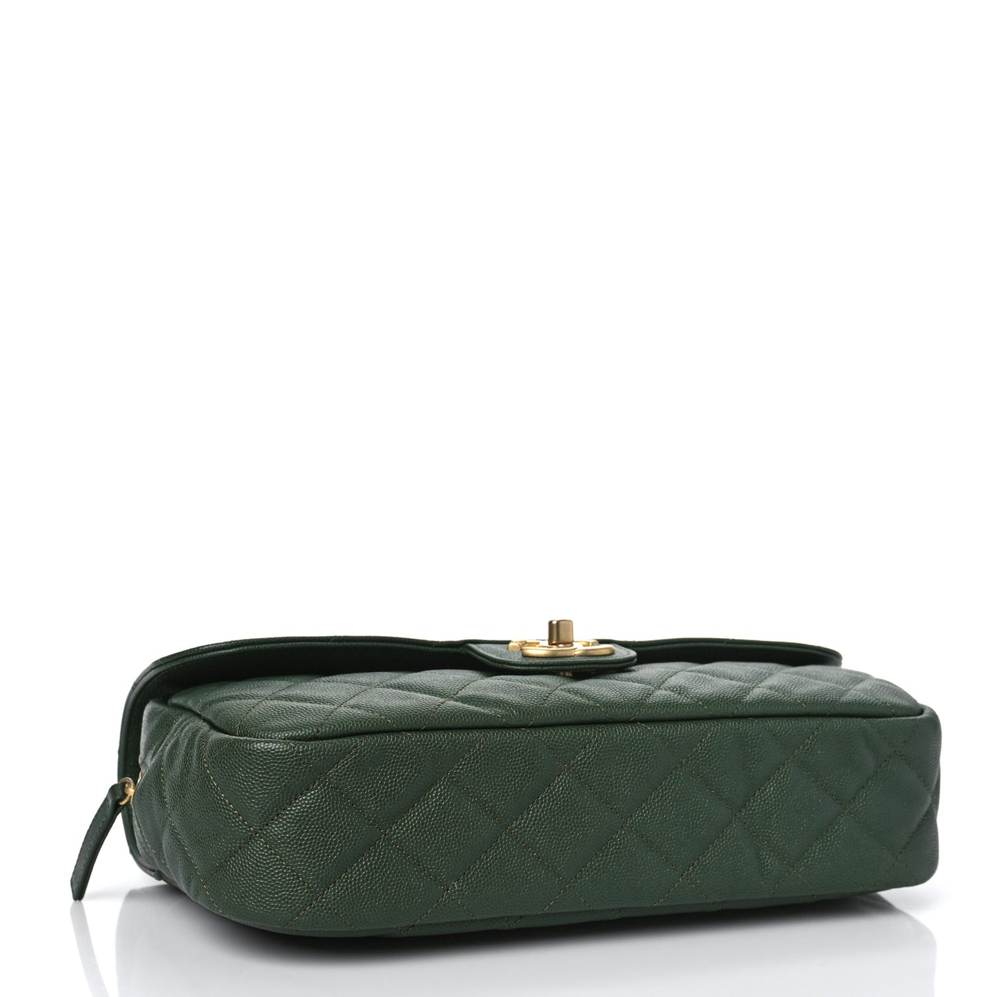 Caviar Quilted Medium Single Flap Dark Green