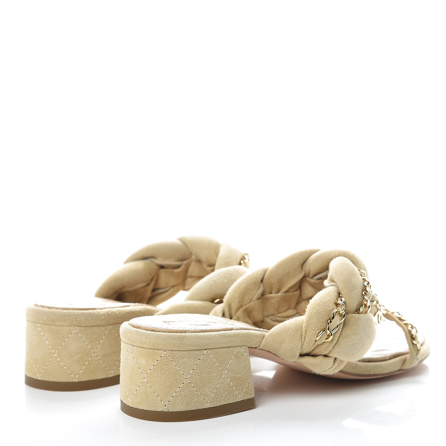 Chanel Kid Suede Chain Braided Sandals 37 Beige 4 of 10
