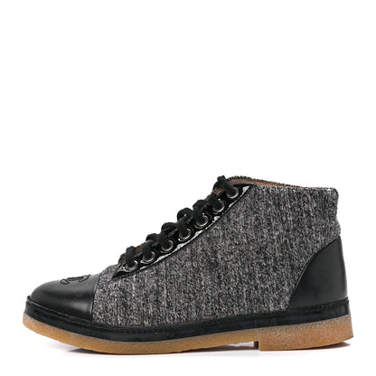 Chanel Tweed Patent Lambskin High Top Sneakers 36.5 Black Grey 1 of 8