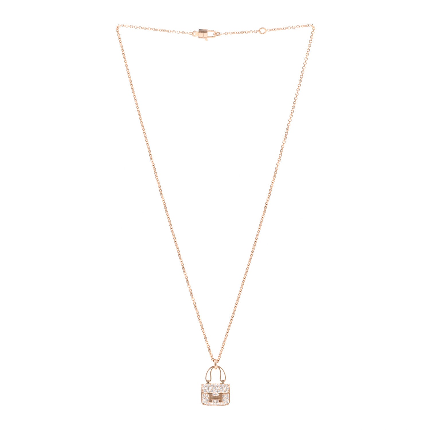 Hermes 18K Rose Gold Diamond Constance Amulettes Pendant Necklace 3 of 6