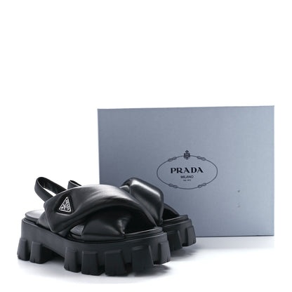 Prada Nappa Soft Metal Triangle Logo Padded Monolith 55mm Slingback Sandals 38 Black 9 of 9