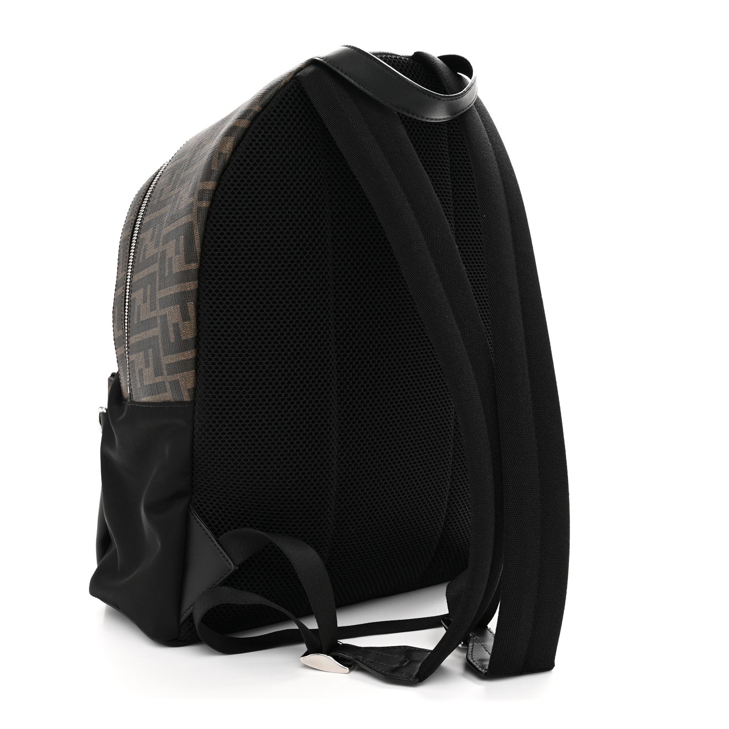Fendi Glazed Fabric Nylon FF 1974 Diagonal Pouch Pocket Backpack Tobacco Moresco Black 3 of 10