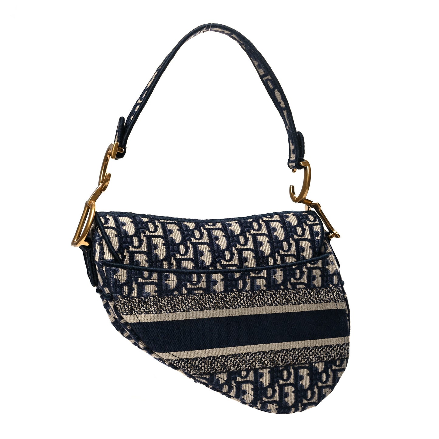 Oblique Embroidered Saddle Bag Blue