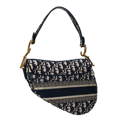 Christian Dior Oblique Embroidered Saddle Bag Blue 3 of 10
