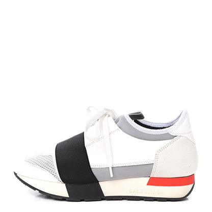 Balenciaga Mesh Calfskin Neoprene Suede Womens Race Runner Sneakers 35 White Black Gris 1 of 8