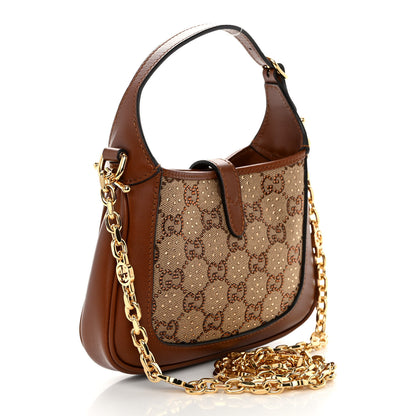 Gucci New Canvas Charisma Calfskin Crystal GG Monogram Mini Jackie 1961 Hobo Camel Ebony 3 of 9