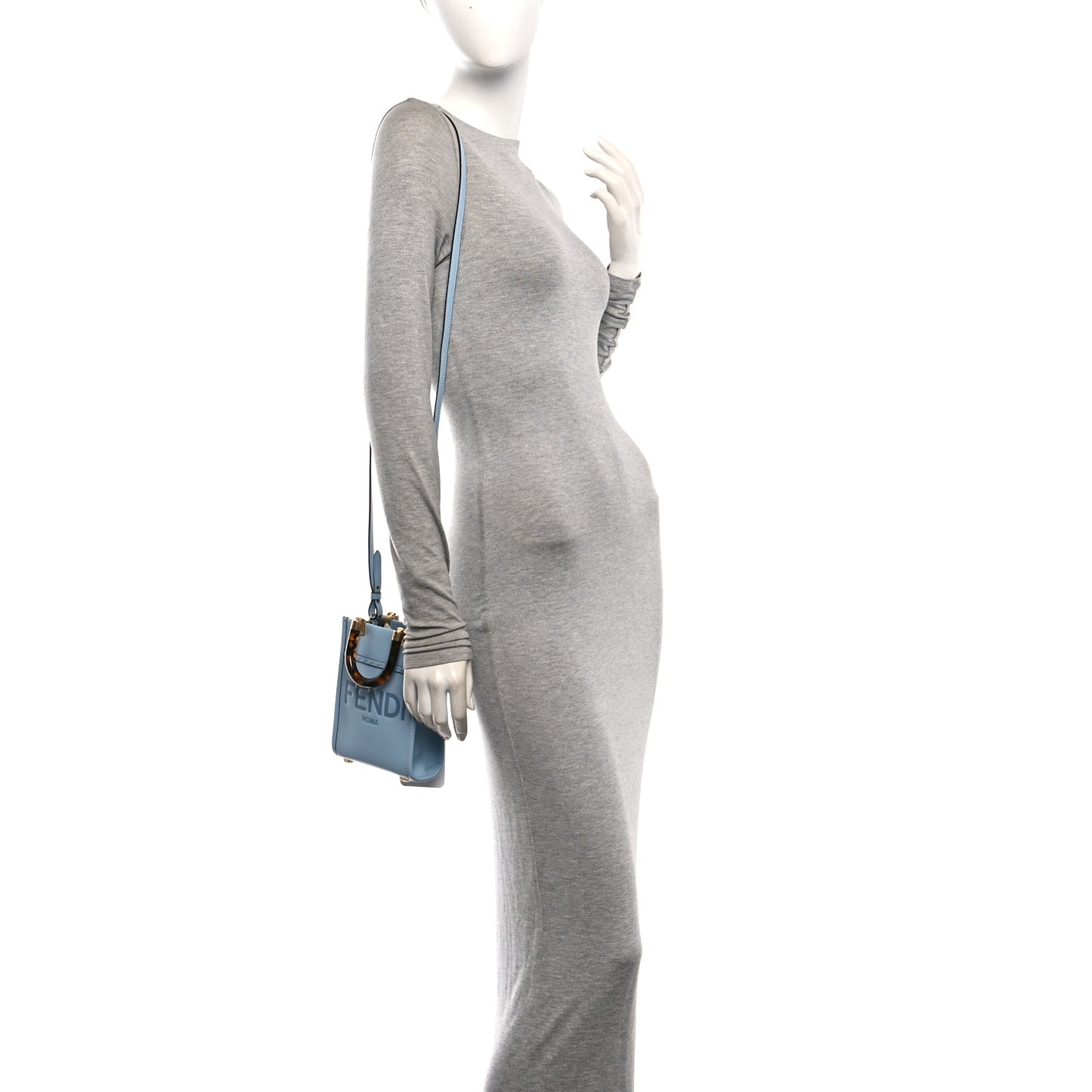 Vitello King Plexiglass Logo Embossed Mini Fendi Sunshine Shopper Tote Azzurro Baby