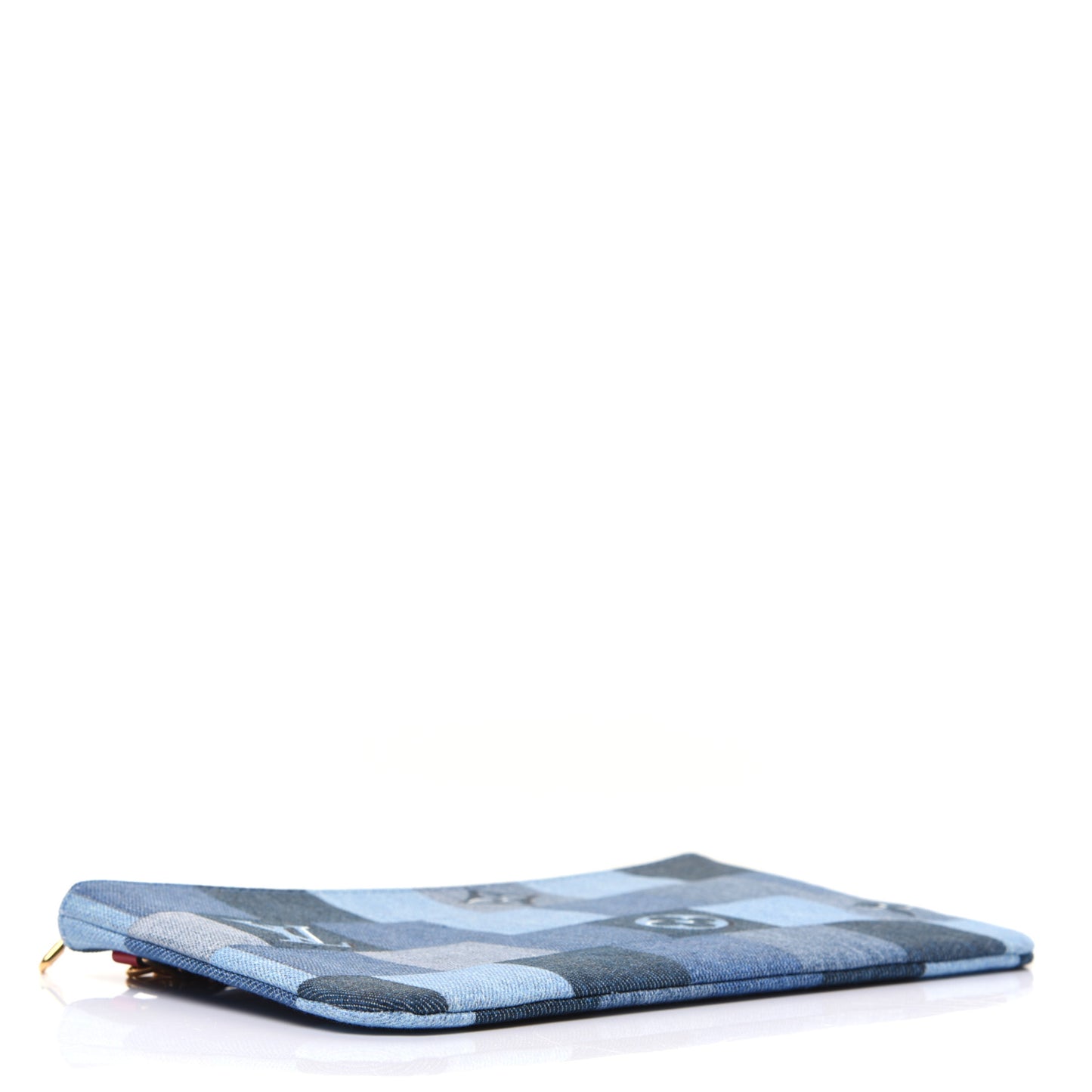 Denim Damier Monogram Patchwork Neverfull MM Pochette Blue Rouge