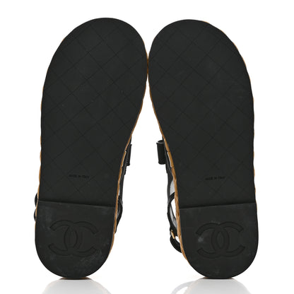 Chanel Mesh Patent Calfskin Velcro Dad Sandals 39 Black 5 of 8