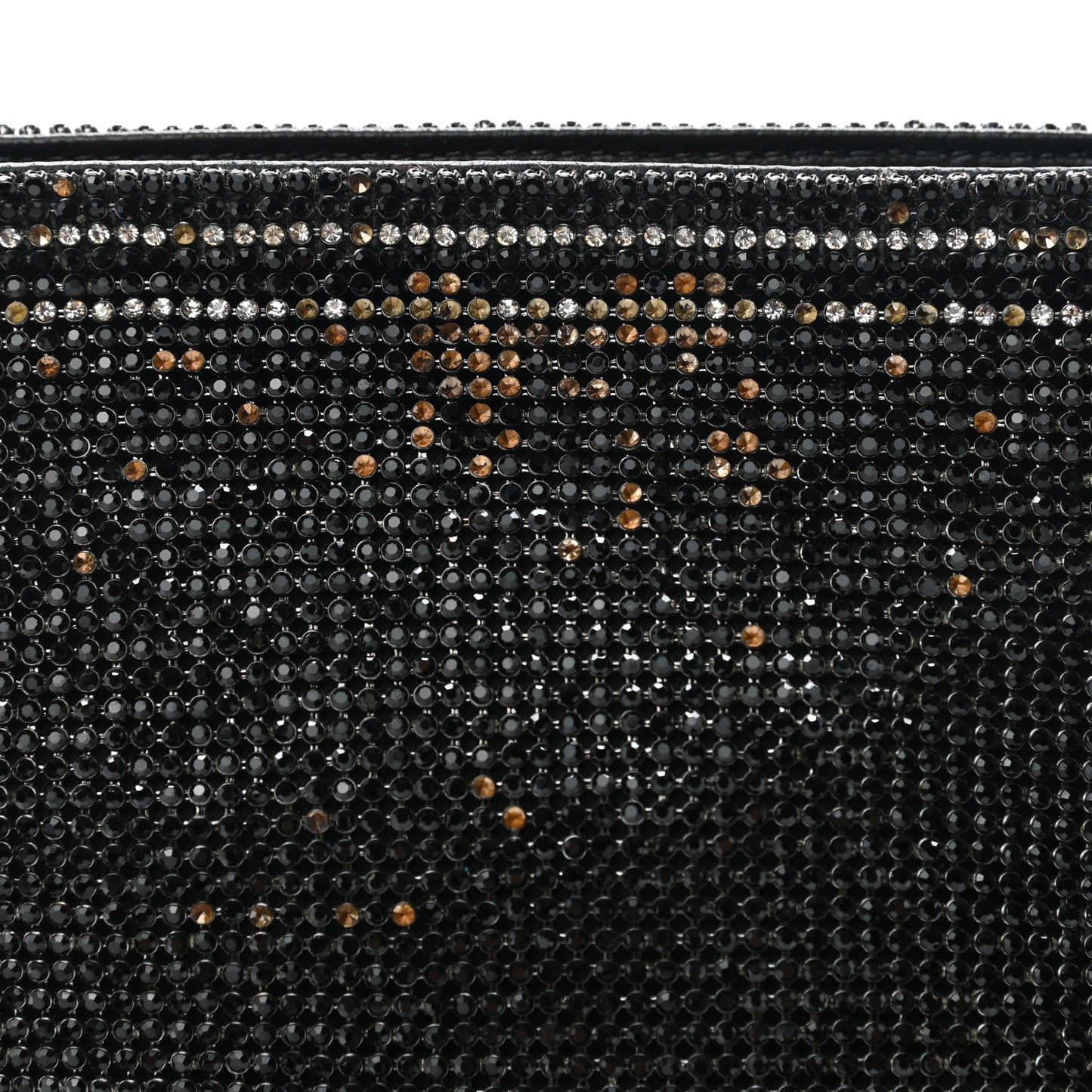 Rhinestone Chain Mesh Wanglock Logo Pouch Black White
