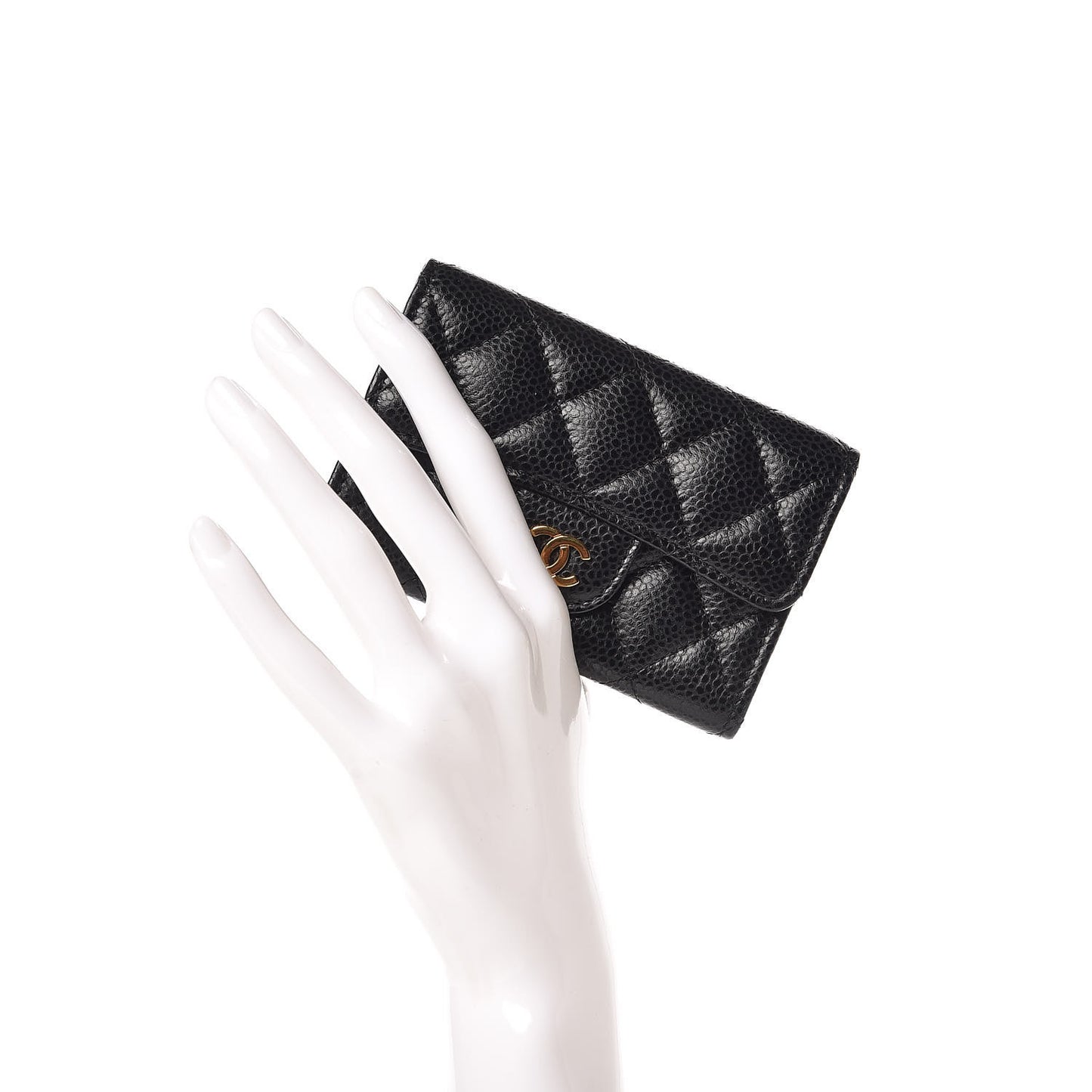 Caviar Quilted Flap Card Holder Black