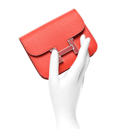 Hermes Epsom Enamel Constance Slim Wallet Capucine Sanguine 2 of 10