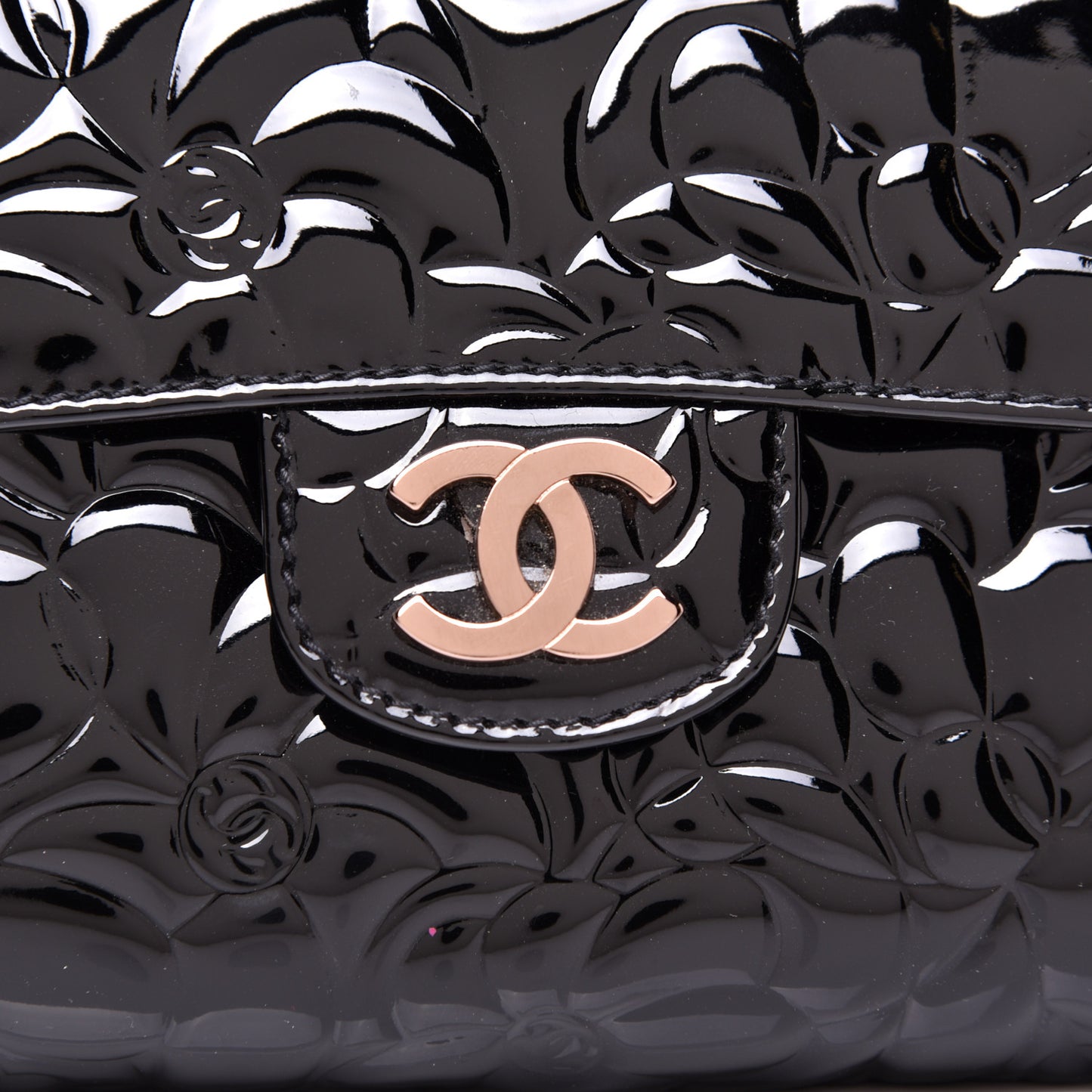 Patent Camellia Embossed Mini Flap Black