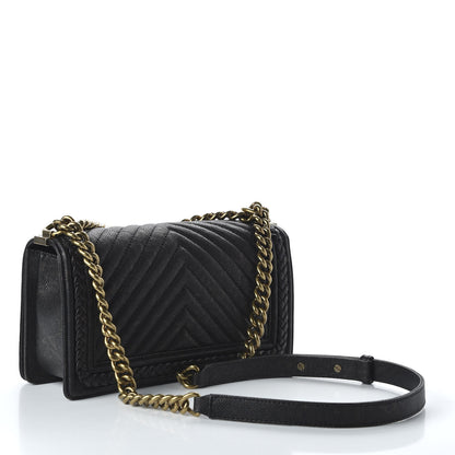 Chanel Patinated Calfskin Chevron Quilted Medium Braid Around Boy Flap Brown 3 of 11